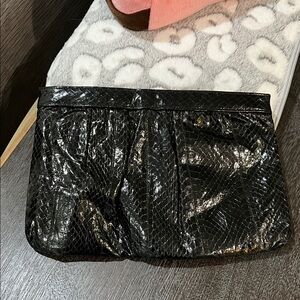 SAKS Vintage Genuine Snakeskin Patent Leather Clutch